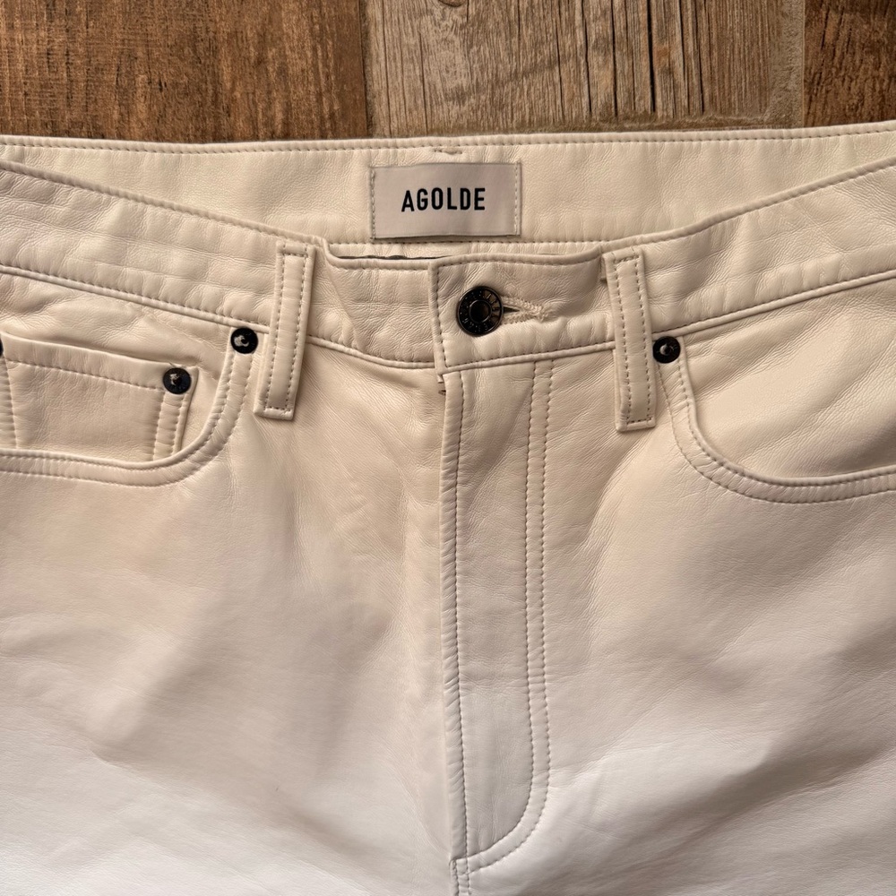 AGOLDE Luna Pieced High Waist Barrel Leg Leather Blend Pants Size 27 - Picture 4 of 9